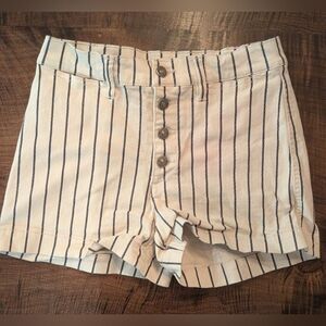 Rewash High Waist Striped Shorts - Cream and Navy